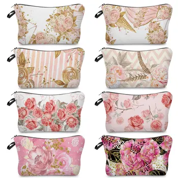 Портативная сумка для туалетных принадлежностей, дамский футляр для хранения губной помады, косметички для путешествий, подарочные косметички с цветочным принтом Pretty Rose