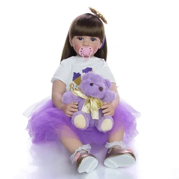 24-Дюймовая Возрожденная девочка-принцесса, милая Детская кукла из ткани с длинными волосами, силиконовая кукла с укоренившимися волосами, игрушки для детей, подарок на День рождения