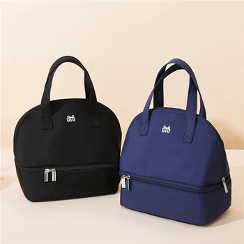 Двухслойные водонепроницаемые холщовые сумки для ланча для женщин, Портативная Высококачественная Однотонная сумка-тоут, теплоизоляционная сумка-ланч-бокс