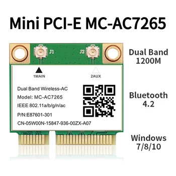 1200 Мбит/с 2,4 G 5 ГГц Половина Mini PCI-E Беспроводной Wifi 5 Карт MC-AC7265 Bluetooth 4,2 Intel 7265 802.11ac Для ноутбука Win7/8/10 Linux