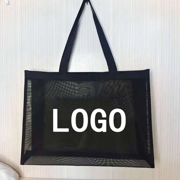 Хозяйственная сумка из нейлоновой сетки с индивидуальным логотипом, прозрачная сумка через плечо большой емкости, дышащее хранилище для пляжных путешествий, предметы первой необходимости