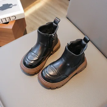 2023 Новые детские зимние ботинки для мальчика, уличные нескользящие кожаные хлопчатобумажные ботинки для малышей, теплая детская обувь, ботинки для девочки на молнии