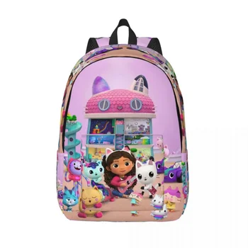 Индивидуальный холщовый рюкзак Mermaid Gabbys Dollhouse для мужчин и женщин, базовая сумка для книг для школы, колледжа, сумки с мультяшными кошками