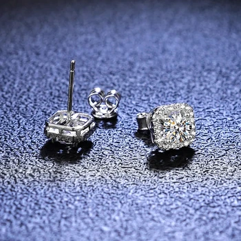 Серьги-гвоздики MILAMISS с квадратным муассанитом и бриллиантами 0,5 мм, прошедшие Алмазный тест, Серьги-гвоздики из муассанита для женщин, ювелирные изделия из стерлингового серебра