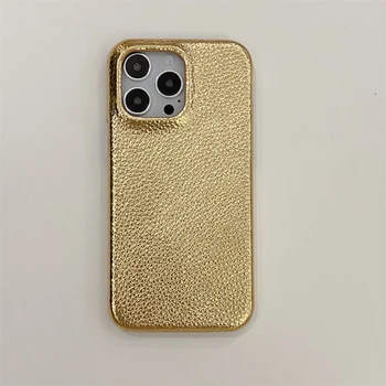 Роскошные Ретро-чехлы для телефонов с рисунком Личи, цвета: золотистый, серебристый, из искусственной кожи для iPhone 15, 14, 13, 12 Pro MAX, жесткая задняя крышка, кокетливые чехлы