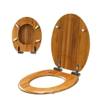 Удлиненное деревянное сиденье для унитаза Деревянная крышка для унитаза с защитой от защемления, Мягко закрывающаяся крышка для унитаза с петлями из нержавеющей стали для туалетных принадлежностей