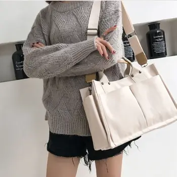Однотонная сумка-тоут, сумки для покупок, новые школьные сумки через плечо для женщин