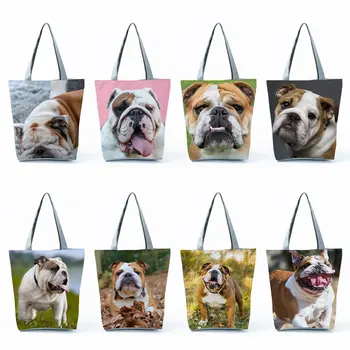 Сумки для хранителей, британские бульдоги, графическая собака Питбуль, Эко-многоразовые милые животные, женские пляжные сумки-тоут, сумки для покупок