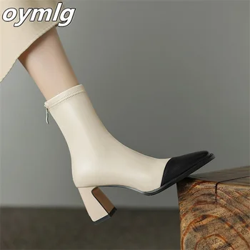 Новинка зимы 2023 года, женские короткие ботинки в стиле ретро на среднем каблуке с квадратным носком