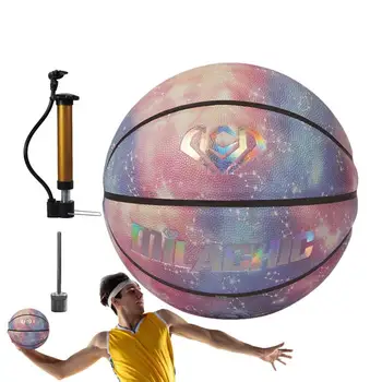 Голографический баскетбольный мяч, отражающий самосветящийся голографический баскетбол, Размер 7, Внутренняя Наружная уличная Композитная искусственная кожа