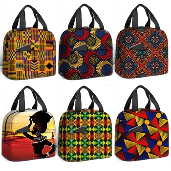 Сумки для ланча с принтом для африканских женщин, холодильник, Многоразовая сумка для ланча, сумка-тоут для пикника, для путешествий, для афро-леди на открытом воздухе, Переносной термальный ланч-бокс