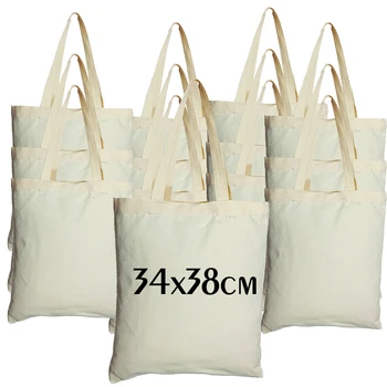 1/3 / 5шт Холщовая сумка-тоут размером 13,4x15 дюймов, портативная сумка для покупок, повседневная тканевая сумка большой емкости, однотонная пустая сумка многоразового использования