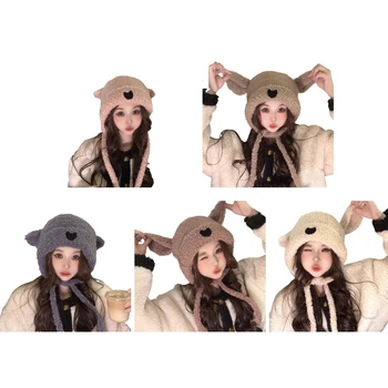 Q1FA Зимние Пушистые ушки для девочек Подарки с пушистым медведем Y2K Зимняя шапка Для взрослых и детей