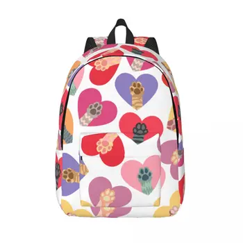 Школьный рюкзак, студенческий рюкзак, Разноцветные кошачьи лапы в разноцветных сердечках, рюкзак через плечо, Сумка для ноутбука, школьный рюкзак