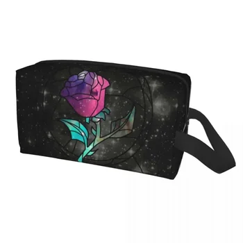 Витражная сумка для туалетных принадлежностей Rose Galaxy для женщин с цветочным узором, органайзер для косметики для макияжа, женская коробка для хранения косметики Dopp Kit Box