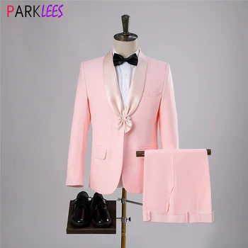 Розовый смокинг с брюками для мужчин 2023, совершенно новые мужские костюмы с воротником-шалью на одной пуговице, приталенный костюм для вечеринки, свадебный ужин, Homme