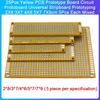 25шт Желтая Печатная Плата Прототип Платы Circuit Protoboard Универсальная Стрипборд Для Прототипирования 2X8 3X7 4X6 5X7 7x9 см По 5шт Каждый Смешанный