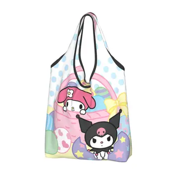 Сумки для покупок из аниме Kawaii Kuromi Sanrio, складные сумки для покупок, сумки для продуктов, сумки для вторичной переработки, моющиеся сумки.