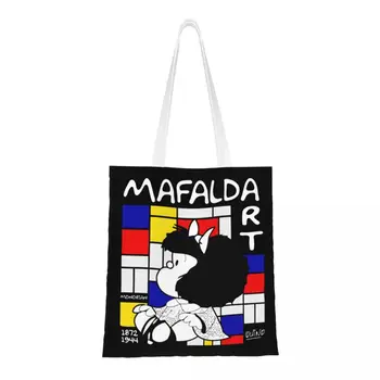 Mafalda с кавайным принтом, наслаждайтесь искусством покупок Mondrian, сумки-тоут, прочная холщовая сумка для покупок через плечо