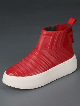 Новая повседневная обувь с высоким берцем из воловьей кожи красного цвета, модный тренд, Персонализированные Универсальные короткие ботинки на толстой подошве, мужской тренд
