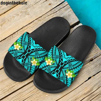 Doginthehole Полинезийские домашние сандалии, женские Пляжные тапочки с цветочным принтом, Модная женская обувь на плоской подошве 2021 г.