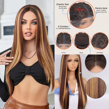 Новый модный парик из химических волокон с длинными прямыми волосами градиентного цвета на шнурке, подходящий для европейских и американских женщин