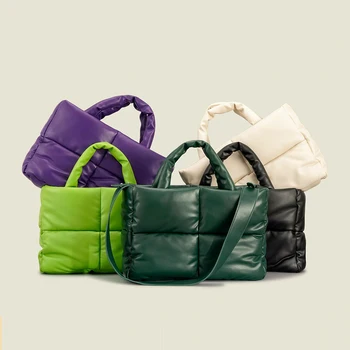 Зимние хлопковые космические женские сумки, дизайнерская мягкая сумка через плечо, пуховая сумка-тоут, стеганые сумки через плечо для женщин 2022, мягкий теплый клатч
