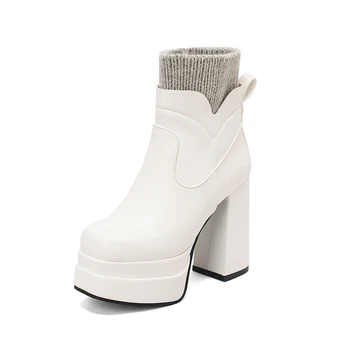 Botas De Mujer / Новинка 2023 года; Пикантные Модные Дизайнерские Белые Ботильоны; Женская обувь на молнии на высоком каблуке И платформе; Большие Размеры 34-50 338-13