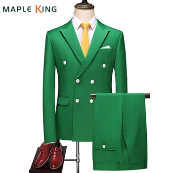 Зеленые костюмы для мужчин 2024, Блейзер, брюки, наряды, Комплект одежды из 2 предметов, Джентльменский деловой костюм для вечеринки, пиджак для выпускного вечера, Coustime Homme Luxe