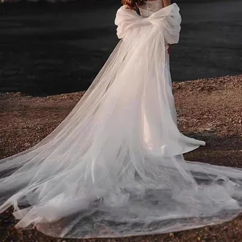 Свадебная съемная юбка из тюля с большим бантом Съемный шлейф для платьев Свадебная верхняя юбка с длинным шлейфом