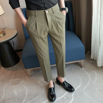 2023 Высококачественные классические летние новые модные красивые повседневные брюки, мужские облегающие брюки с эластичной резинкой в британском стиле Nine Points, эластичные костюмные брюки