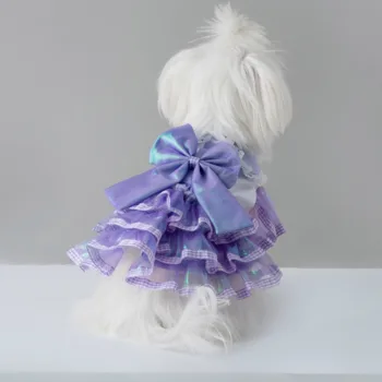2023 Осенняя Новая одежда для щенков Фиолетовые вечерние платья принцессы с большим бантом для маленьких средних собак Одежда для домашних собак Повседневная верхняя одежда