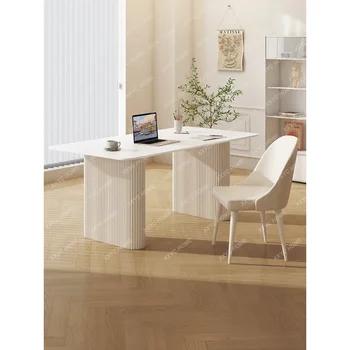 Каменная плита, Большой длинный письменный стол, современный минималистичный стол в кремовом стиле, компьютерный стол для спальни и домашнего использования, мебель для небольших квартир
