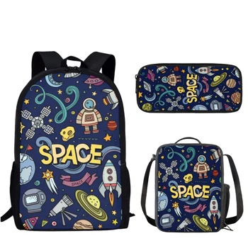 Набор детских школьных сумок с принтом космических Планет, 3ШТ, Детская Космическая Ракета, Рюкзак для мальчиков и девочек, Детские сумки для книг, Дорожные сумки