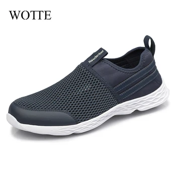 Повседневная мужская обувь WOTTE, летняя легкая дышащая обувь, Сетчатая обувь для мужчин, уличные быстросохнущие мужские лоферы без застежки, Большой размер 50