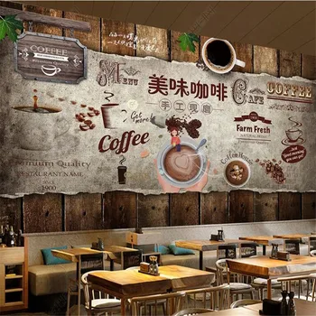 Изготовленные на Заказ ретро-ностальгические обои для кафе из деревянных досок 3D Европейская и американская ручная роспись Фоновые обои для кофейни 3D