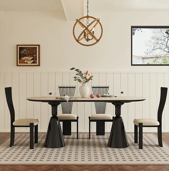 Обеденный стол и стулья Holy Grail Прямоугольный овальный черный обеденный стол из роскошного травертинового сланца