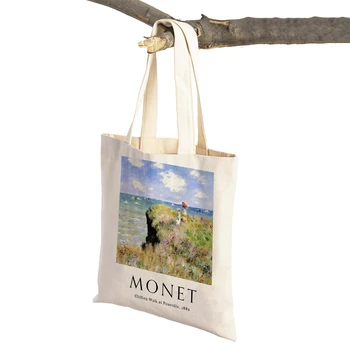Сумка для покупок в стиле абстрактного импрессионизма Клода Моне, Двусторонняя сумка-тоут, Модная Художественная повседневная женская сумка для покупок в стиле ретро
