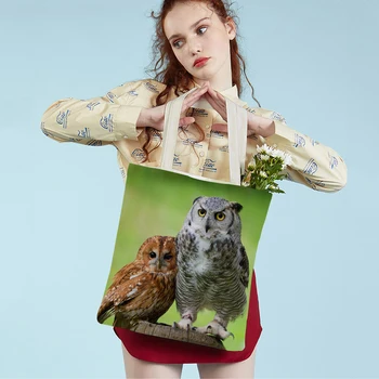 Двусторонняя сумка-тоут с птицей и совой, холщовая повседневная студенческая сумка для покупок с дикими животными, женская детская сумка для девочек и мальчиков