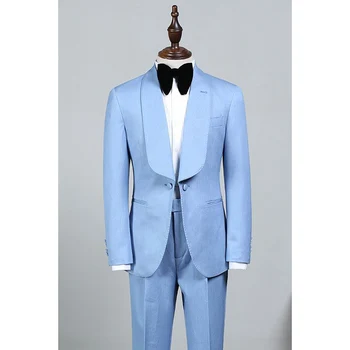 Роскошные синие костюмы для мужчин Terno Smart Casual С лацканами, Однобортный Свободный Свадебный Офисный пиджак из 2 частей, Брюки на заказ