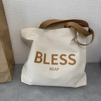 Женская Студенческая Холщовая сумка для покупок из хлопчатобумажной ткани с крупными буквами, женская сумочка из эко-многоразовых хозяйственных сумок Bolsas De Compra