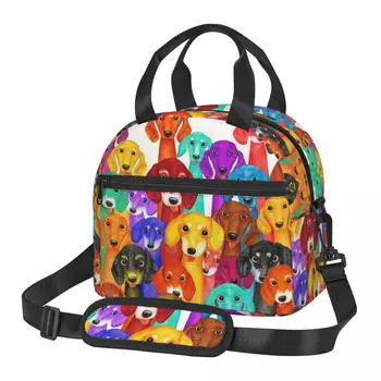 Симпатичный щенок таксы, изолированная сумка для ланча для женщин, термоохладитель для домашних собак, сумка для ланча для школьников