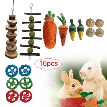 Набор из 16 шт. жевательных игрушек для ухода за зубами кроликов и мелких животных Натуральное дерево