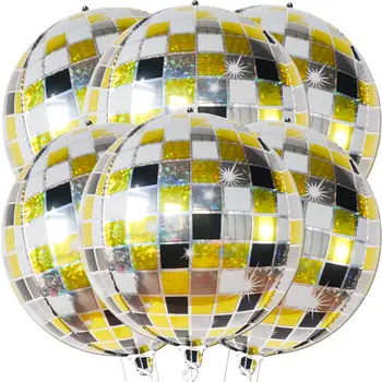 Воздушные шары для диско-шаров - 22 дюйма, упаковка из 6 4d черных и золотых украшений для дискотеки, новогодние принадлежности для вечеринок 2024 г.