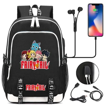 Рюкзак Fairy Tails из японского аниме с USB-портом для зарядного устройства, школьные сумки из аниме, мужской женский рюкзак для колледжа, сумка для ноутбука для подростков