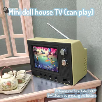 Миниатюрный кукольный домик 1:12, воспроизводимый видеомодель мини-телевизора, бытовая техника для гостиной, декор, Игрушки, аксессуары для кукольного дома