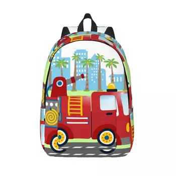Забавный рюкзак для пожарной машины, автомобиль с мультяшным принтом, Студенческие спортивные рюкзаки Унисекс, Большая уличная одежда, Школьные сумки, рюкзак