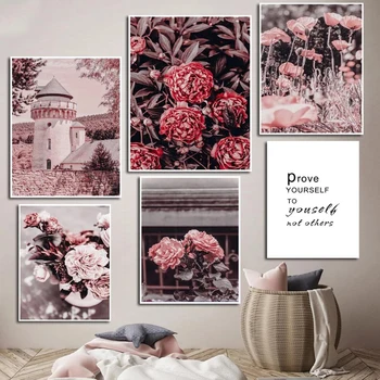 Плакат с розовым цветком на холсте, картины для декора дома, картины для гостиной, Безрамные настенные художественные принты