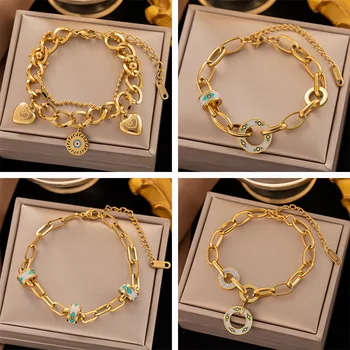 Модный браслет-сердечко из нержавеющей стали для женщин, простой браслет-цепочка, Мужские ювелирные изделия, Подарочные браслеты Mujer