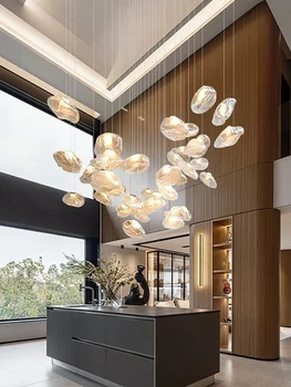 Современный Роскошный подвесной светильник для гостиной из гальки и стекла креативного дизайна, светодиодная люстра в стиле лофт для лестничного домашнего декора, светильник Lustre